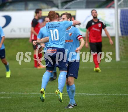 Fussball. Unterliga Ost. Eberstein gegen Rueckersdorf. Torjubel Manuel Rabitsch, Franz Pusar (Eberstein). Eberstein, 19.8.2017.
Foto: Kuess
---
pressefotos, pressefotografie, kuess, qs, qspictures, sport, bild, bilder, bilddatenbank