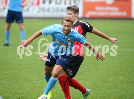 Fussball. Unterliga Ost. Eberstein gegen Rueckersdorf. Sasa Bakaric (Eberstein), Mathias Preschern (Rueckersdorf). Eberstein, 19.8.2017.
Foto: Kuess
---
pressefotos, pressefotografie, kuess, qs, qspictures, sport, bild, bilder, bilddatenbank