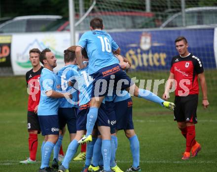 Fussball. Unterliga Ost. Eberstein gegen Rueckersdorf. Torjubel Manuel Rabitsch, Franz Pusar (Eberstein). Eberstein, 19.8.2017.
Foto: Kuess
---
pressefotos, pressefotografie, kuess, qs, qspictures, sport, bild, bilder, bilddatenbank