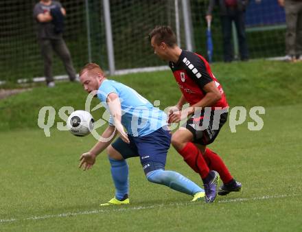 Fussball. Unterliga Ost. Eberstein gegen Rueckersdorf. Franz Pusar (Eberstein), Georg Kert (Rueckersdorf). Eberstein, 19.8.2017.
Foto: Kuess
---
pressefotos, pressefotografie, kuess, qs, qspictures, sport, bild, bilder, bilddatenbank