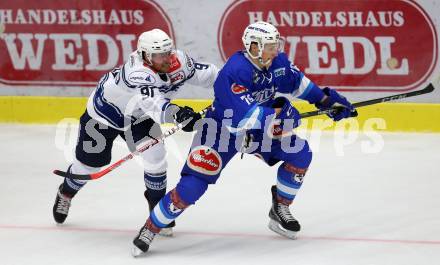 EBEL. Eishockey Bundesliga. Testspiel. VSV gegen SC Riessersee. Sam Antonitsch, (VSV), Julian Eichinger  (Riessersee). Villach, am 25.8.2017.
Foto: Kuess
---
pressefotos, pressefotografie, kuess, qs, qspictures, sport, bild, bilder, bilddatenbank