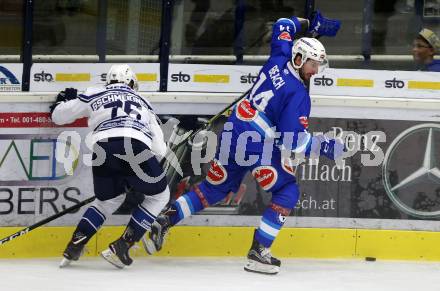 EBEL. Eishockey Bundesliga. Testspiel. VSV gegen SC Riessersee. Kyle Beach,  (VSV), Valentin Gschmeissner (Riessersee). Villach, am 25.8.2017.
Foto: Kuess
---
pressefotos, pressefotografie, kuess, qs, qspictures, sport, bild, bilder, bilddatenbank