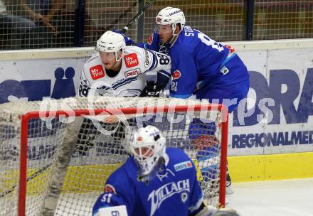 EBEL. Eishockey Bundesliga. Testspiel. VSV gegen SC Riessersee. Miha Stebih,  (VSV), Michael Rimbeck (Riessersee). Villach, am 25.8.2017.
Foto: Kuess
---
pressefotos, pressefotografie, kuess, qs, qspictures, sport, bild, bilder, bilddatenbank