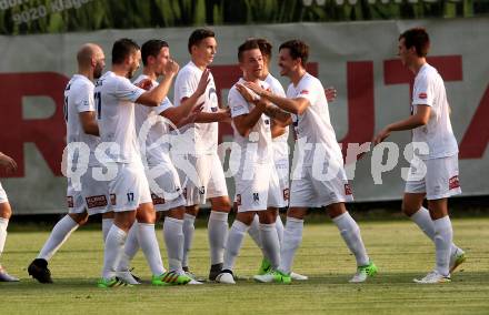 Fussball Kaerntner Liga. SAK gegen Voelkermarkt.  Torjubel  (SAK). Klagenfurt, 25.8.2017.
Foto: Kuess
---
pressefotos, pressefotografie, kuess, qs, qspictures, sport, bild, bilder, bilddatenbank