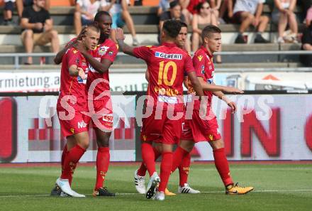 Fussball Tipico Bundesliga. RZ Pellets WAC gegen SKN St. Poelten. Torjubel Roope Riski (St. Poelten). Wolfsberg, am  26.8.2017.
Foto: Kuess

---
pressefotos, pressefotografie, kuess, qs, qspictures, sport, bild, bilder, bilddatenbank