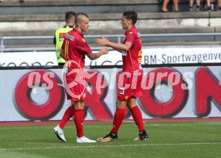 Fussball Tipico Bundesliga. RZ Pellets WAC gegen SKN St. Poelten. Torjubel Roope Riski, (St. Poelten). Wolfsberg, am  26.8.2017.
Foto: Kuess

---
pressefotos, pressefotografie, kuess, qs, qspictures, sport, bild, bilder, bilddatenbank