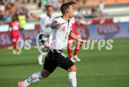Fussball Tipico Bundesliga. RZ Pellets WAC gegen SKN St. Poelten. Torjubel Bernd Gschweidl (WAC). Wolfsberg, am  26.8.2017.
Foto: Kuess

---
pressefotos, pressefotografie, kuess, qs, qspictures, sport, bild, bilder, bilddatenbank