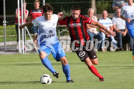 Fussball Kaerntner Liga. St. Jakob im Rosental gegen Kraig. Dragan Ovcina,  (St. Jakob), Leonard Ibrahimi (Kraig). St. Jakob, am 12.8.2017.
Foto: Kuess
---
pressefotos, pressefotografie, kuess, qs, qspictures, sport, bild, bilder, bilddatenbank