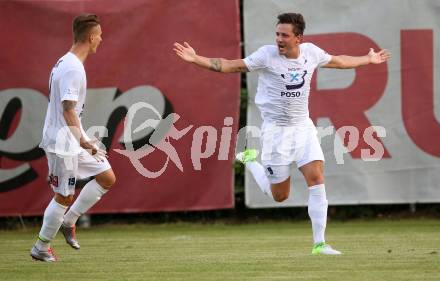 Fussball Kaerntner Liga. SAK gegen Voelkermarkt. Torjubel Philipp Diex, Jurinic Andrej (SAK). Klagenfurt, 25.8.2017.
Foto: Kuess
---
pressefotos, pressefotografie, kuess, qs, qspictures, sport, bild, bilder, bilddatenbank