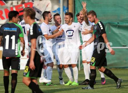 Fussball Kaerntner Liga. SAK gegen Voelkermarkt. Torjubel Amer Krcic, Christian Dlopst, Patrick Lausegger, Patrick Quantschnig (SAK). Klagenfurt, 25.8.2017.
Foto: Kuess
---
pressefotos, pressefotografie, kuess, qs, qspictures, sport, bild, bilder, bilddatenbank