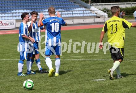 Fussball. 2. KLasse C. VSV gegen Draschitz. Torjubel Lukas Tauchhammer, Louis Christo Sallfeldner, Alexander Lessnigg  (VSV),. Villach, am 27.8.2017.
Foto: Kuess
---
pressefotos, pressefotografie, kuess, qs, qspictures, sport, bild, bilder, bilddatenbank