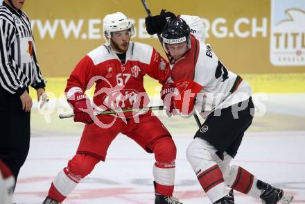 Eishockey CHL. Champions Hockey League. KAC gegen Froelunda. Kevin Schettina,  (KAC), Christoffer Ehn (Froelunda). Klagenfurt, am 31.8.2017.
Foto: Kuess

---
pressefotos, pressefotografie, kuess, qs, qspictures, sport, bild, bilder, bilddatenbank