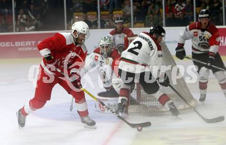 Eishockey CHL. Champions Hockey League. KAC gegen Froelunda. Stefan Geier, (KAC), Johannes Johannesen (Froelunda). Klagenfurt, am 31.8.2017.
Foto: Kuess

---
pressefotos, pressefotografie, kuess, qs, qspictures, sport, bild, bilder, bilddatenbank