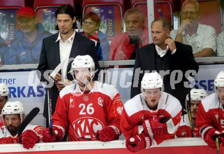 Eishockey CHL. Champions Hockey League. KAC gegen Froelunda. Co Trainer Christoph Brandner, Trainer Steven Walker (KAC). Klagenfurt, am 31.8.2017.
Foto: Kuess

---
pressefotos, pressefotografie, kuess, qs, qspictures, sport, bild, bilder, bilddatenbank