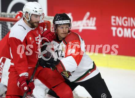 Eishockey CHL. Champions Hockey League. KAC gegen Froelunda. Christoph Duller, (KAC), Max Friberg (Froelunda). Klagenfurt, am 31.8.2017.
Foto: Kuess

---
pressefotos, pressefotografie, kuess, qs, qspictures, sport, bild, bilder, bilddatenbank