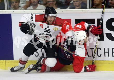 Eishockey CHL. Champions Hockey League. KAC gegen Froelunda. Matthew Neal, (KAC), Jonathan Sigalet (Froelunda). Klagenfurt, am 31.8.2017.
Foto: Kuess

---
pressefotos, pressefotografie, kuess, qs, qspictures, sport, bild, bilder, bilddatenbank