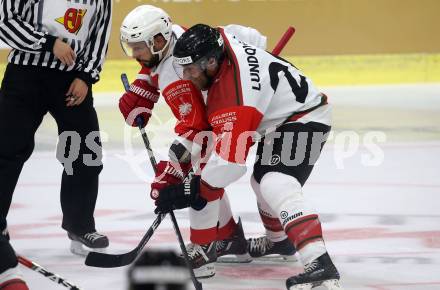 Eishockey CHL. Champions Hockey League. KAC gegen Froelunda. Thomas Koch, (KAC), Joel Lundqvist (Froelunda). Klagenfurt, am 31.8.2017.
Foto: Kuess

---
pressefotos, pressefotografie, kuess, qs, qspictures, sport, bild, bilder, bilddatenbank