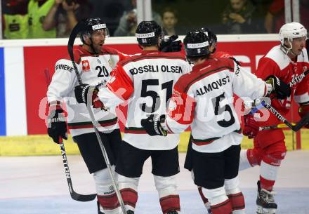 Eishockey CHL. Champions Hockey League. KAC gegen Froelunda. Torjubel Froelunda. Klagenfurt, am 31.8.2017.
Foto: Kuess

---
pressefotos, pressefotografie, kuess, qs, qspictures, sport, bild, bilder, bilddatenbank