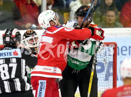 EBEL. Eishockey Bundesliga. KAC gegen Graz 99ers. Stefan Geier (KAC), Jonathan Carlsson (Graz). Klagenfurt, am 08.9.2017.
Foto: Kuess

---
pressefotos, pressefotografie, kuess, qs, qspictures, sport, bild, bilder, bilddatenbank