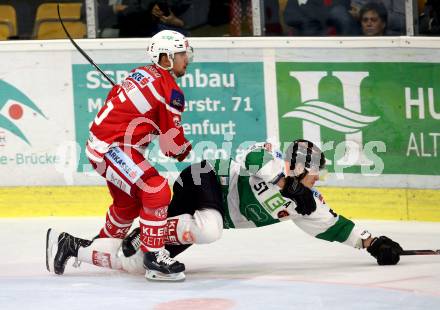 EBEL. Eishockey Bundesliga. KAC gegen Graz 99ers. Mitja Robar (KAC), Daniel Woger (Graz). Klagenfurt, am 08.9.2017.
Foto: Kuess

---
pressefotos, pressefotografie, kuess, qs, qspictures, sport, bild, bilder, bilddatenbank