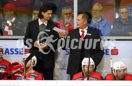 EBEL. Eishockey Bundesliga. KAC gegen Graz 99ers. Co Trainer Christoph Brandner, Trainer Steven Walker (KAC). Klagenfurt, am 08.9.2017.
Foto: Kuess

---
pressefotos, pressefotografie, kuess, qs, qspictures, sport, bild, bilder, bilddatenbank