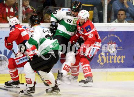 EBEL. Eishockey Bundesliga. KAC gegen Graz 99ers. Johannes Bischofberger (KAC), Florian Iberer (Graz). Klagenfurt, am 08.9.2017.
Foto: Kuess

---
pressefotos, pressefotografie, kuess, qs, qspictures, sport, bild, bilder, bilddatenbank