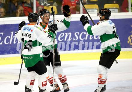 EBEL. Eishockey Bundesliga. KAC gegen Graz 99ers. Torjubel Oliver Setzinger, Aleksi Laakso (Graz). Klagenfurt, am 08.9.2017.
Foto: Kuess

---
pressefotos, pressefotografie, kuess, qs, qspictures, sport, bild, bilder, bilddatenbank