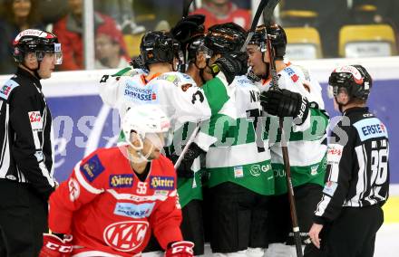 EBEL. Eishockey Bundesliga. KAC gegen Graz 99ers. Torjubel Oliver Setzinger, Aleksi Laakso, Kurtis McLean, Brock Nixon (Graz). Klagenfurt, am 08.9.2017.
Foto: Kuess

---
pressefotos, pressefotografie, kuess, qs, qspictures, sport, bild, bilder, bilddatenbank