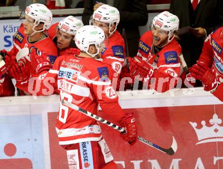 EBEL. Eishockey Bundesliga. KAC gegen Graz 99ers. Torjubel Jonathan Rheault (KAC). Klagenfurt, am 08.9.2017.
Foto: Kuess

---
pressefotos, pressefotografie, kuess, qs, qspictures, sport, bild, bilder, bilddatenbank