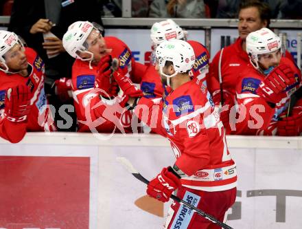 EBEL. Eishockey Bundesliga. KAC gegen Graz 99ers. Torjubel Martin Schumnig (KAC). Klagenfurt, am 08.9.2017.
Foto: Kuess

---
pressefotos, pressefotografie, kuess, qs, qspictures, sport, bild, bilder, bilddatenbank