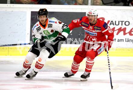 EBEL. Eishockey Bundesliga. KAC gegen Graz 99ers. Jonathan Rheault (KAC), Jonathan Carlsson (Graz). Klagenfurt, am 08.9.2017.
Foto: Kuess

---
pressefotos, pressefotografie, kuess, qs, qspictures, sport, bild, bilder, bilddatenbank