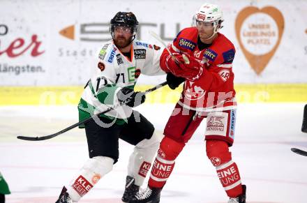 EBEL. Eishockey Bundesliga. KAC gegen Graz 99ers. Julian Talbot (KAC), Kurtis McLean (Graz). Klagenfurt, am 08.9.2017.
Foto: Kuess

---
pressefotos, pressefotografie, kuess, qs, qspictures, sport, bild, bilder, bilddatenbank