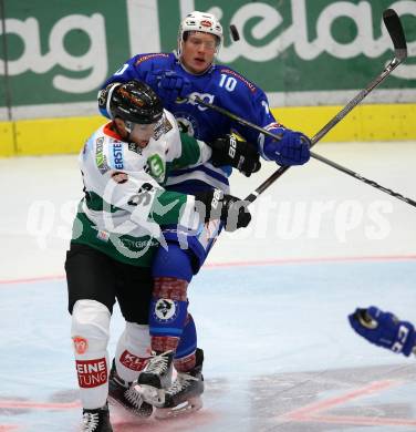 EBEL. Eishockey Bundesliga. EC VSV gegen Moser Medical Graz99ers. Robert Flick, (VSV), Clemens Unterweger (Graz). Villach, am 10.9.2017.
Foto: Kuess 


---
pressefotos, pressefotografie, kuess, qs, qspictures, sport, bild, bilder, bilddatenbank