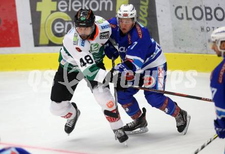 EBEL. Eishockey Bundesliga. EC VSV gegen Moser Medical Graz99ers. Christian Jennes,  (VSV), Florian Iberer (Graz). Villach, am 10.9.2017.
Foto: Kuess 


---
pressefotos, pressefotografie, kuess, qs, qspictures, sport, bild, bilder, bilddatenbank