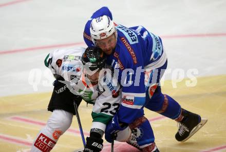 EBEL. Eishockey Bundesliga. EC VSV gegen Moser Medical Graz99ers. Ben Walter,  (VSV), Brock Higgs (Graz). Villach, am 10.9.2017.
Foto: Kuess 


---
pressefotos, pressefotografie, kuess, qs, qspictures, sport, bild, bilder, bilddatenbank