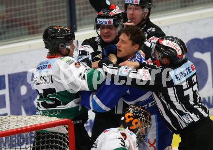 EBEL. Eishockey Bundesliga. EC VSV gegen Moser Medical Graz99ers. Sam Antonitsch,  (VSV), Jonathan Carlsson (Graz). Villach, am 10.9.2017.
Foto: Kuess 


---
pressefotos, pressefotografie, kuess, qs, qspictures, sport, bild, bilder, bilddatenbank