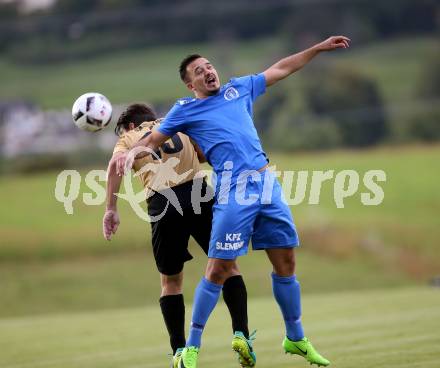 Fussball. Kaerntner Liga. Koettmannsdorf gegen ASV. Christian Sablatnig (Koettmannsdorf), Vahid Muharemovic (ASV). Koettmannsdorf, 9.9.2017.
Foto: Kuess
---
pressefotos, pressefotografie, kuess, qs, qspictures, sport, bild, bilder, bilddatenbank