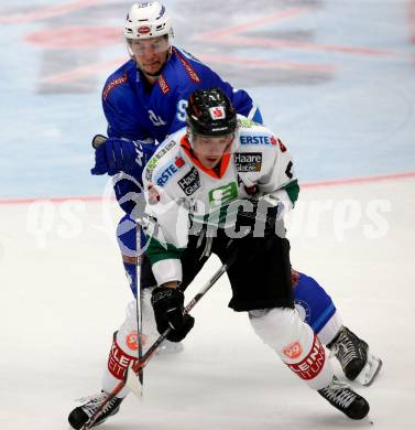 EBEL. Eishockey Bundesliga. EC VSV gegen Moser Medical Graz99ers. Stefan Bacher, (VSV), Daniel Woger  (Graz). Villach, am 10.9.2017.
Foto: Kuess 


---
pressefotos, pressefotografie, kuess, qs, qspictures, sport, bild, bilder, bilddatenbank