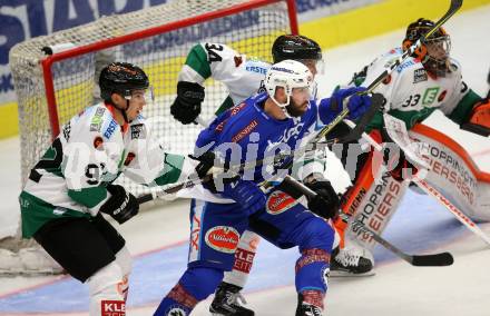 EBEL. Eishockey Bundesliga. EC VSV gegen Moser Medical Graz99ers. Andrew Sarauer,  (VSV), Clemens Unterweger, Aleksi Laakso, Thomas Hoeneckl (Graz). Villach, am 10.9.2017.
Foto: Kuess 


---
pressefotos, pressefotografie, kuess, qs, qspictures, sport, bild, bilder, bilddatenbank