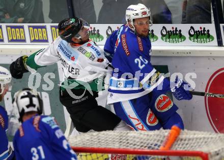 EBEL. Eishockey Bundesliga. EC VSV gegen Moser Medical Graz99ers. Nico Brunner, (VSV), Daniel Oberkofler (Graz). Villach, am 10.9.2017.
Foto: Kuess 


---
pressefotos, pressefotografie, kuess, qs, qspictures, sport, bild, bilder, bilddatenbank