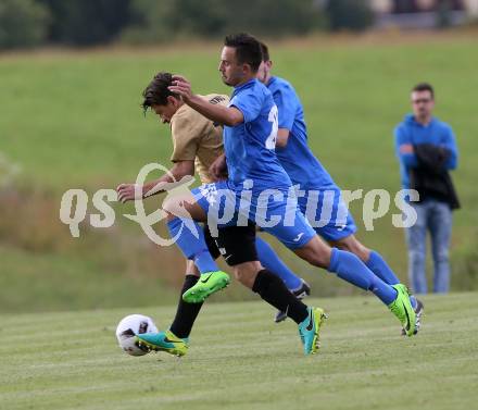 Fussball. Kaerntner Liga. Koettmannsdorf gegen ASV. Christian Sablatnig (Koettmannsdorf), Vahid Muharemovic (ASV). Koettmannsdorf, 9.9.2017.
Foto: Kuess
---
pressefotos, pressefotografie, kuess, qs, qspictures, sport, bild, bilder, bilddatenbank