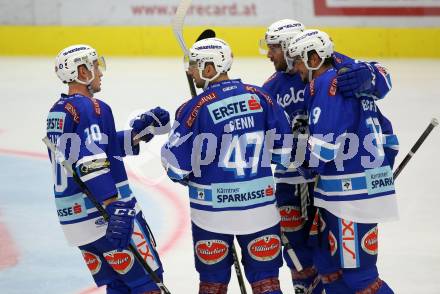 EBEL. Eishockey Bundesliga. EC VSV gegen Moser Medical Graz99ers.  Torjubel Ryan Glenn, Benjamin Petrik, Stefan Bacher, Robert Flick (VSV). Villach, am 10.9.2017.
Foto: Kuess 


---
pressefotos, pressefotografie, kuess, qs, qspictures, sport, bild, bilder, bilddatenbank