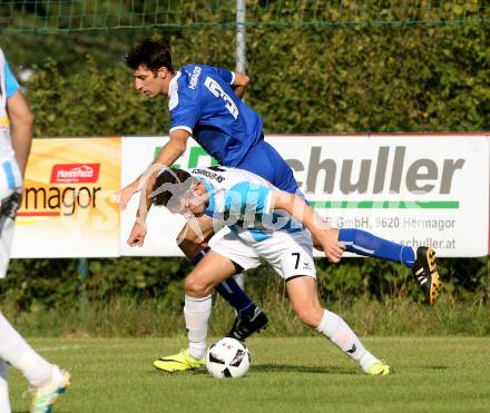 Fussball. 1. Klasse A. Hermagor gegen Kirchbach. Roman Sebastian Schmidt (Hermagor), Julian Georg Jenul (Kirchbach). Hermagor, 9.9.2017.
Foto: Kuess
---
pressefotos, pressefotografie, kuess, qs, qspictures, sport, bild, bilder, bilddatenbank