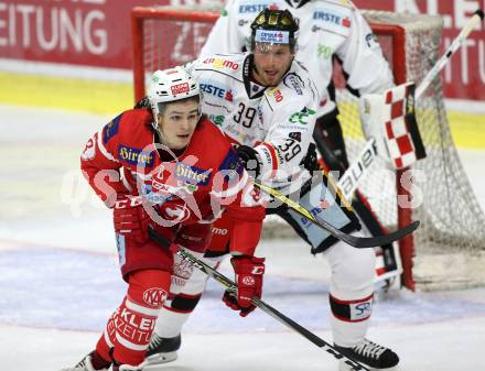 EBEL. Eishockey Bundesliga. KAC gegen HC Orli Znojmo. Nikolaus Kraus, (KAC), Tomas Plihal  (Znojmo). Klagenfurt, am 15.9.2017.
Foto: Kuess

---
pressefotos, pressefotografie, kuess, qs, qspictures, sport, bild, bilder, bilddatenbank