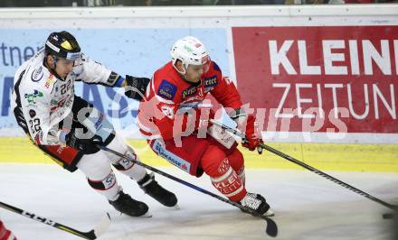 EBEL. Eishockey Bundesliga. KAC gegen HC Orli Znojmo. Kevin Kapstad, (KAC), Patrik Novak (Znojmo). Klagenfurt, am 15.9.2017.
Foto: Kuess

---
pressefotos, pressefotografie, kuess, qs, qspictures, sport, bild, bilder, bilddatenbank