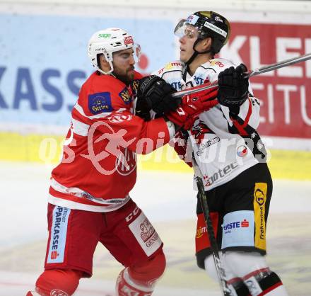 EBEL. Eishockey Bundesliga. KAC gegen HC Orli Znojmo. Martin Schumnig, (KAC), Radim Matus (Znojmo). Klagenfurt, am 15.9.2017.
Foto: Kuess

---
pressefotos, pressefotografie, kuess, qs, qspictures, sport, bild, bilder, bilddatenbank