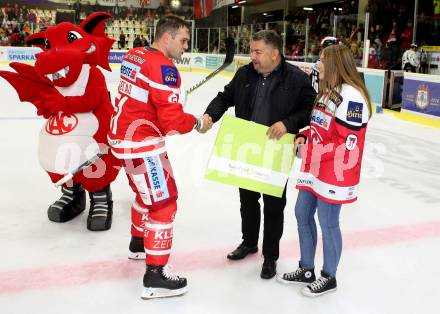 EBEL. Eishockey Bundesliga. KAC gegen HC Orli Znojmo. Spieler des Abends. Kevin Kapstad (KAC). Klagenfurt, am 15.9.2017.
Foto: Kuess

---
pressefotos, pressefotografie, kuess, qs, qspictures, sport, bild, bilder, bilddatenbank