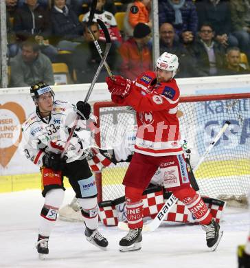 EBEL. Eishockey Bundesliga. KAC gegen HC Orli Znojmo. Thomas Hundertpfund, (KAC), Radim Matus (Znojmo). Klagenfurt, am 15.9.2017.
Foto: Kuess

---
pressefotos, pressefotografie, kuess, qs, qspictures, sport, bild, bilder, bilddatenbank