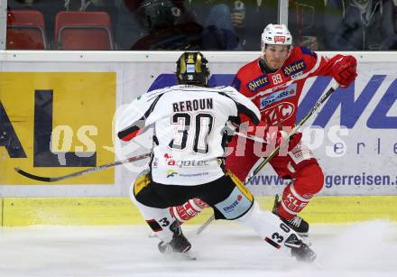 EBEL. Eishockey Bundesliga. KAC gegen HC Orli Znojmo. Marco Brucker, (KAC), Jin Beroun (Znojmo). Klagenfurt, am 15.9.2017.
Foto: Kuess

---
pressefotos, pressefotografie, kuess, qs, qspictures, sport, bild, bilder, bilddatenbank