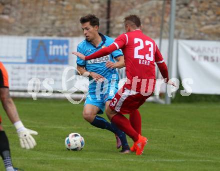 Fussball. Kaerntner Liga. ATUS Ferlach gegen ATSV Wolfsberg. Dejan Kern (ATUS Ferlach), Rene Pascal Seebacher (ATSV Wolfsberg). Ferlach, 16.9.2017.
Foto: Kuess
---
pressefotos, pressefotografie, kuess, qs, qspictures, sport, bild, bilder, bilddatenbank